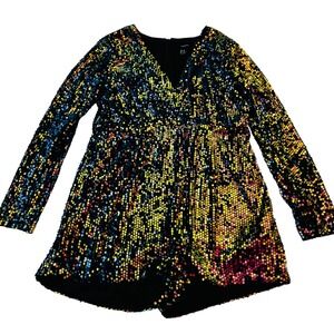 Forever 21 Black Sequin Romper Long Sleeve Party Holiday Sparkle 1x